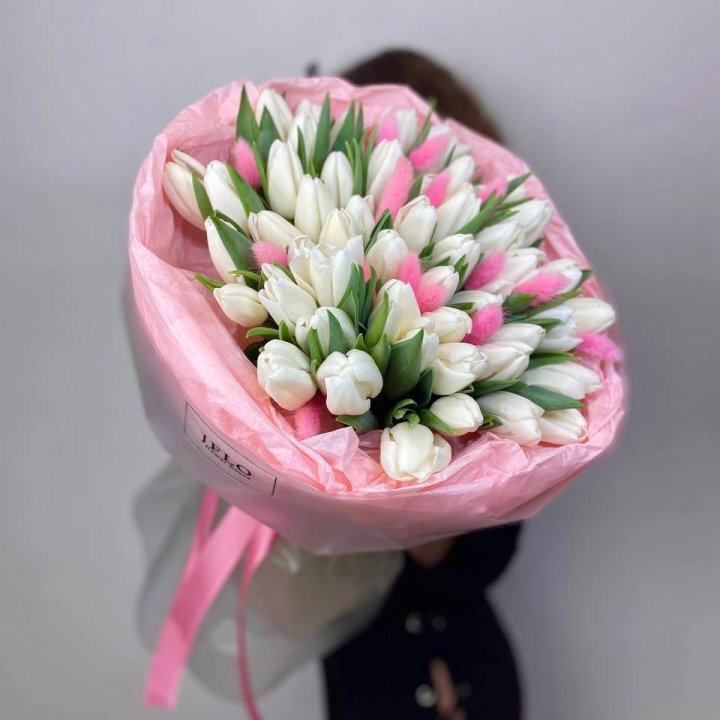 51 белый тюльпан "Рози" в Элисте