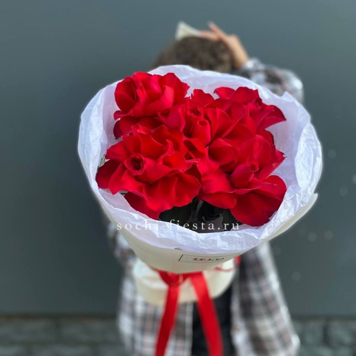 5 французских красных роз в Элисте